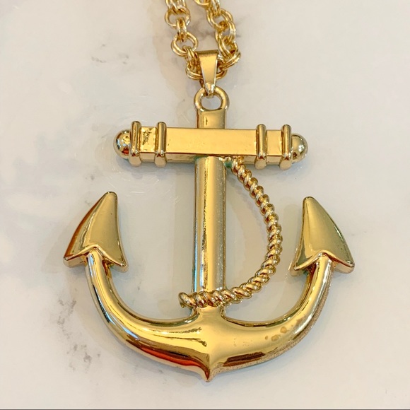 Nautical Anchor Aqua/Gold Tone Pendant Necklace - Picture 4 of 5